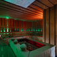 Sauna delle terme di ibione. Con asciugamani marchiati SPA Beauty Farm e braciere spento