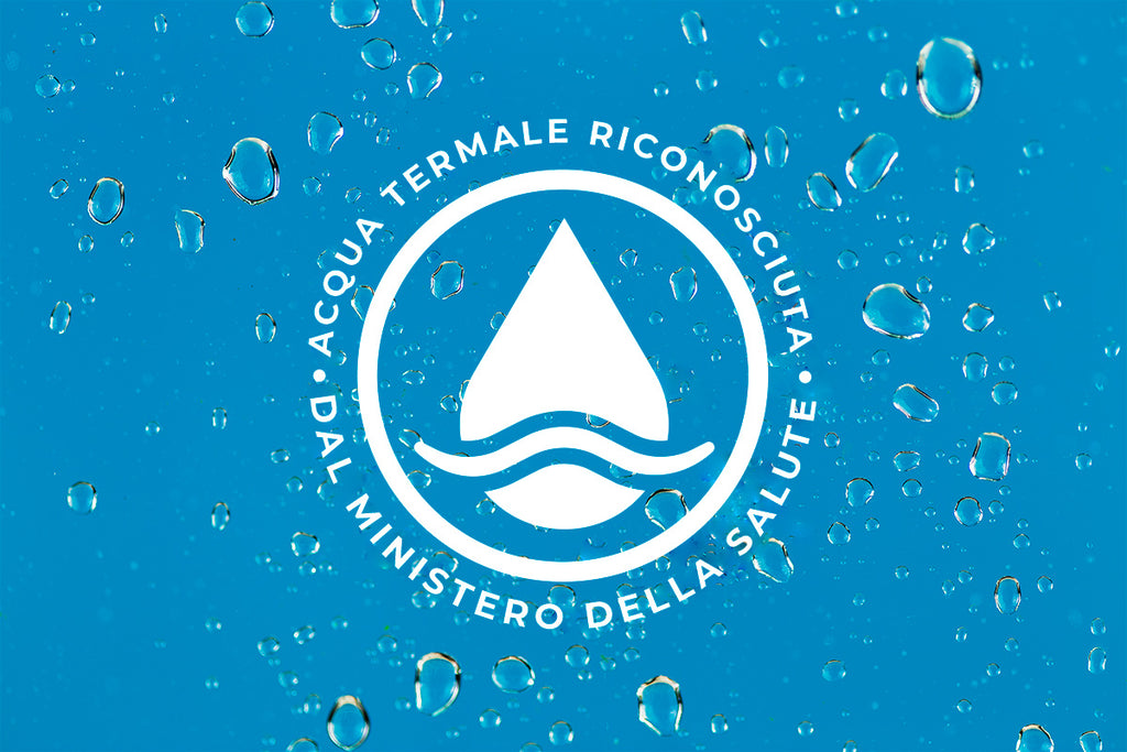 Logo acqua termale riconosciuta dal ministero della salute. Goccia